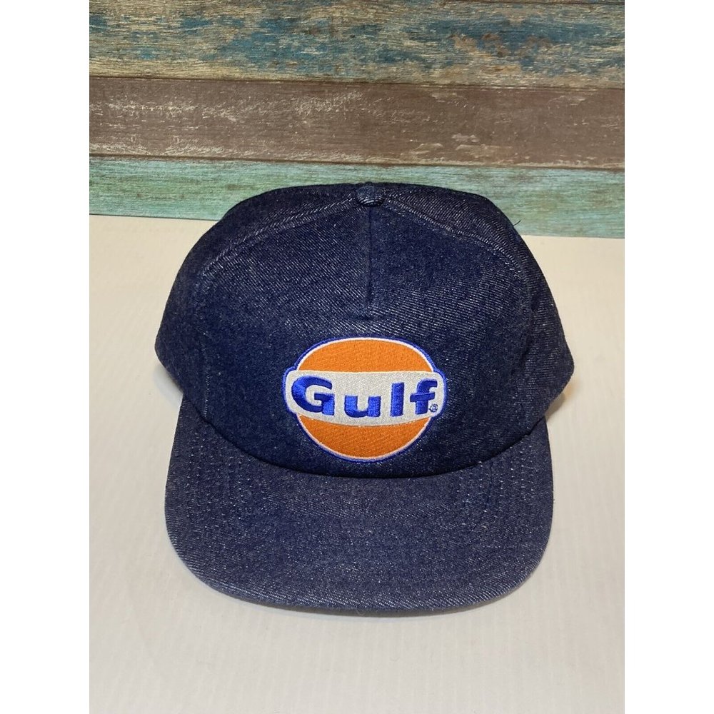 Gulf Denim Hat Ball Cap Trucker Snapback Vintage Oil Gas Rare Head To Toe